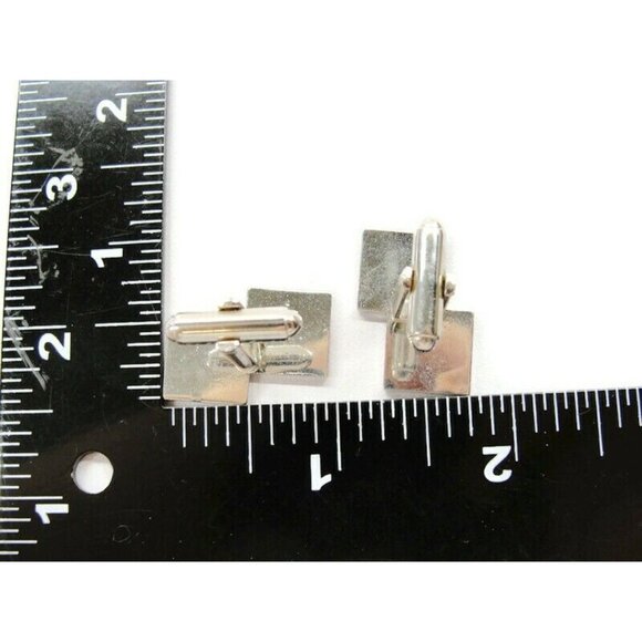 Double Square Cufflinks Smooth Lined Silver Tone Tux Shirt Dress Suit Vintage - Picture 7 of 9